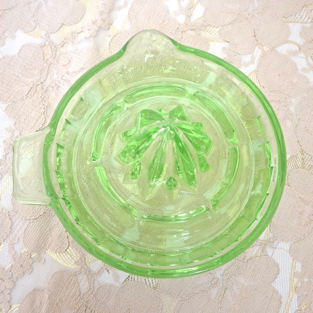 Vintage Uranium Citrus Orange Lemon Juicer Green Depression Glass
